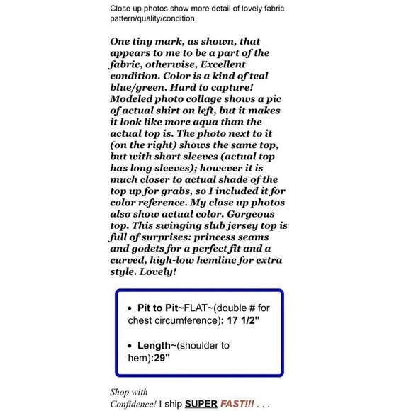 Soft Surroundings Sz S Slub Knit A Line Swing Top Blouse V Neck Womens Teal - Picture 3 of 9